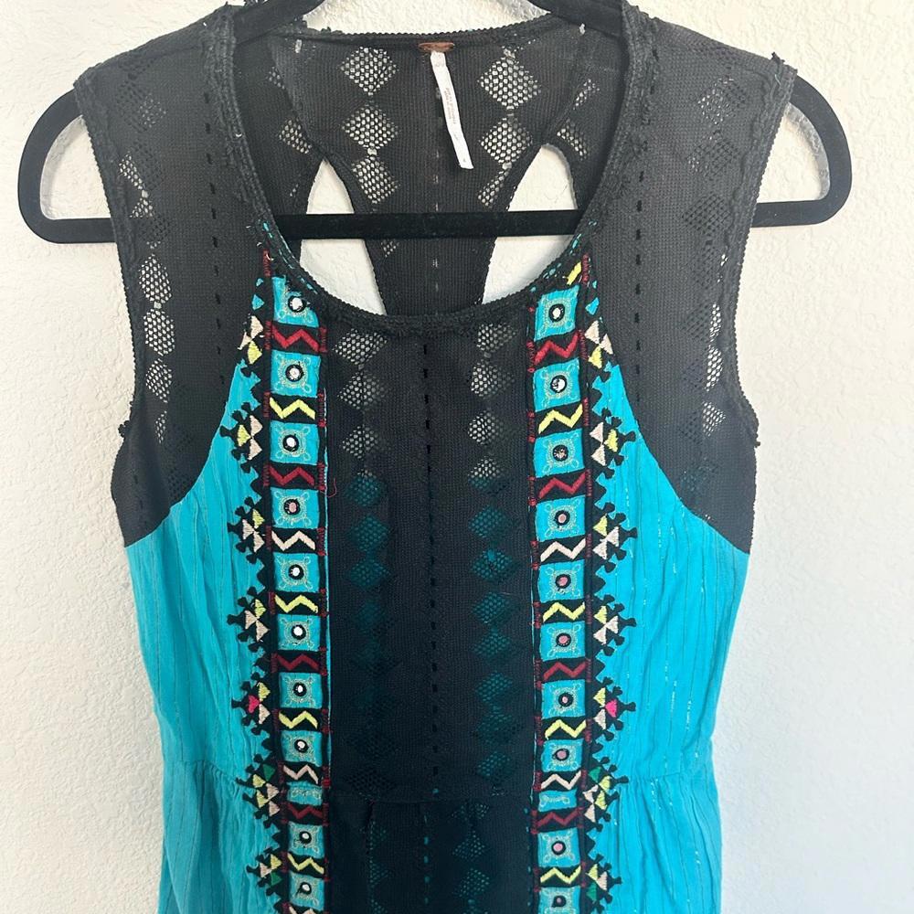 Free People Water Lily Embroidered Turquoise Blue Dress 4 - Picture 4 of 9